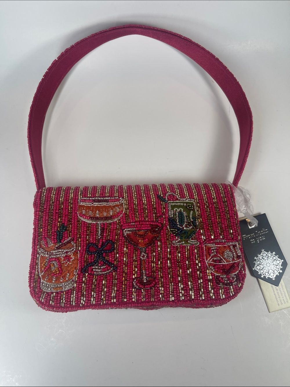 Viral Beaded Bag - Pink & Gold Cocktail Motif shoulder bag - unique purse